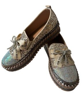 Sparkle Ribbon Loafer Flats in Gold